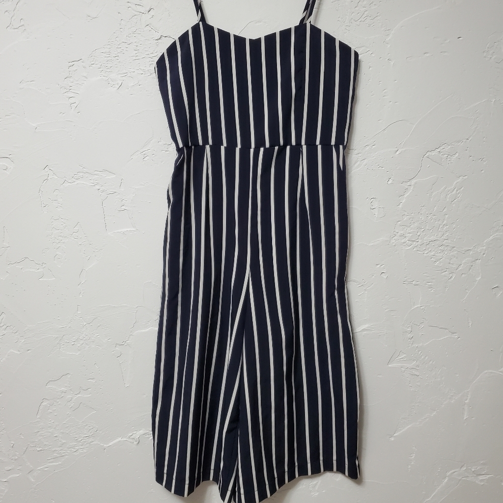 Guzel Wm Sz L Dress Romper Shorts Blue & White Str